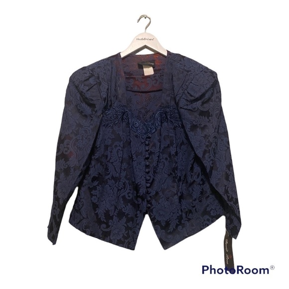 NWT Vintage David Rose Winter Blue Jacquard Blazer | Size 16W - Picture 1 of 16